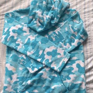 Blue army print hoodie and violet sweater with unicorns